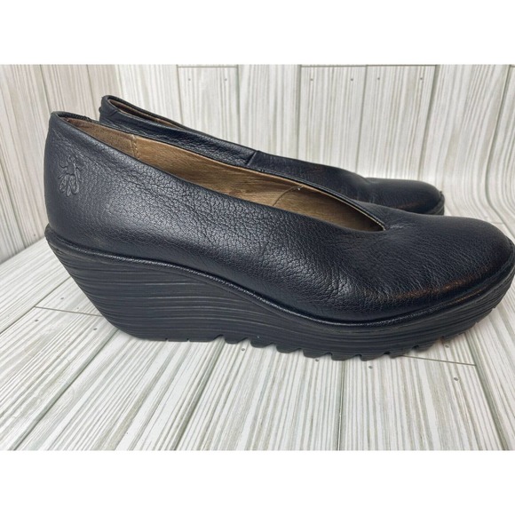 Fly London | Shoes | Fly London Womens Yaz 5002569 Black Leather Slip On Wedge  Pump Heels Size 41 | Poshmark